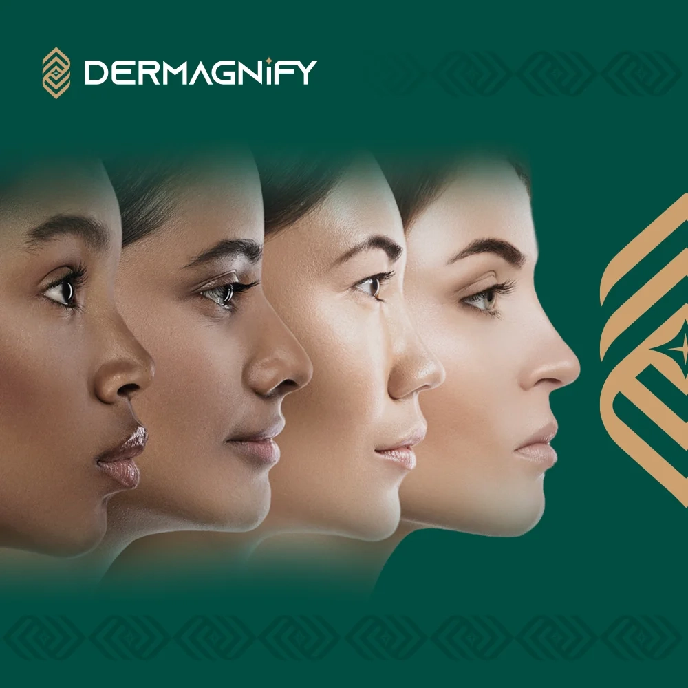 Four women with different skin tones shown in profile